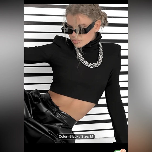 Y2K Black Turtleneck Crop Top - Picture 1 of 4